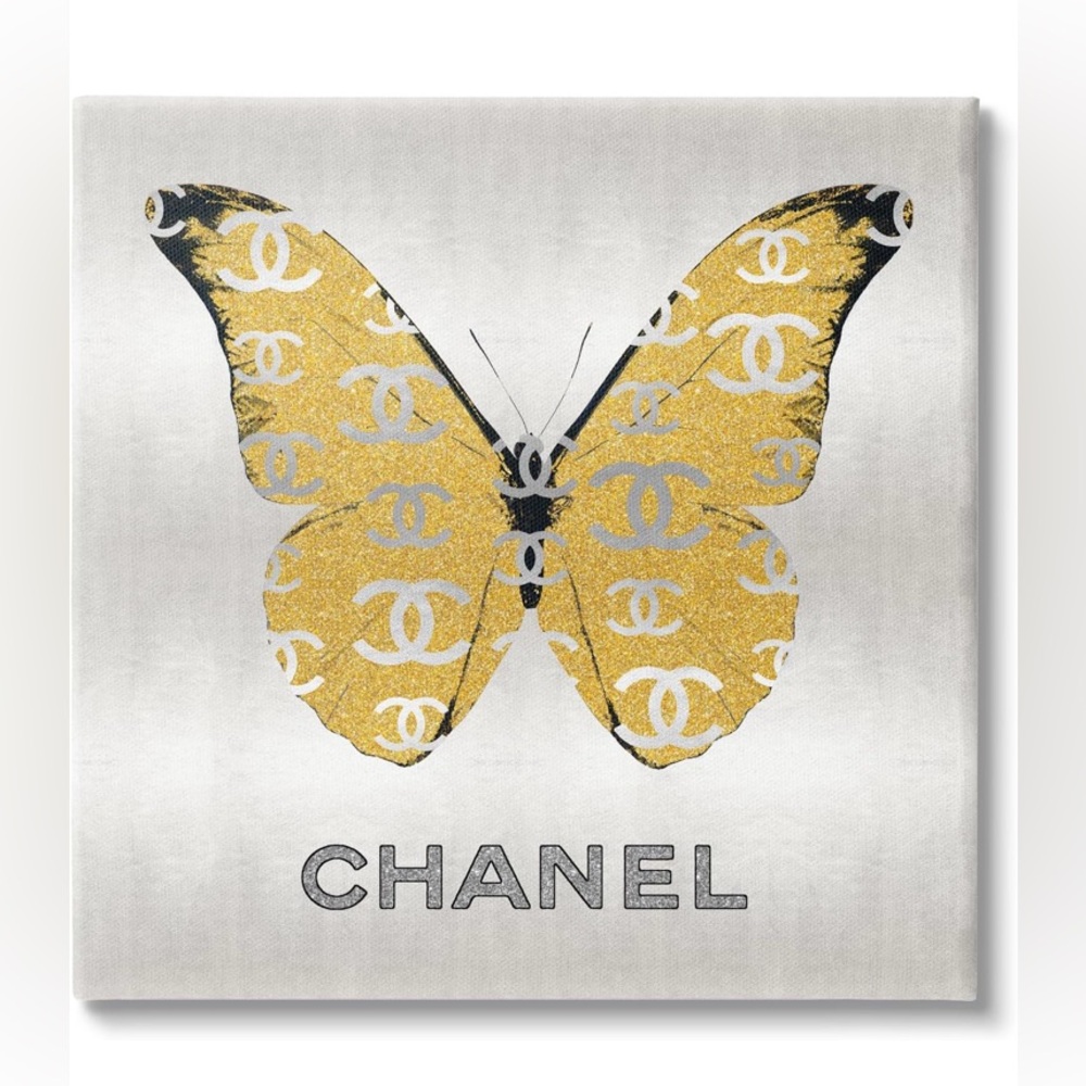 High Fashion 17x17 Gold and Black Butterfly Canvas Art